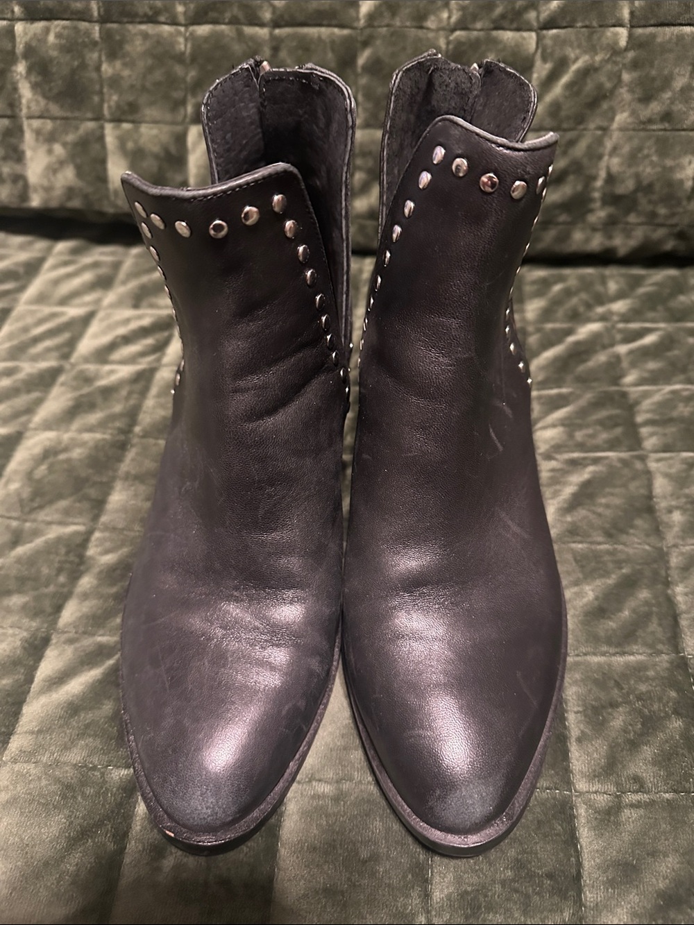 Steve Madden Black Leather Studded Pointed Ankle Booties